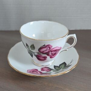 Floral Teacup and Saucer Set with Gold Trim